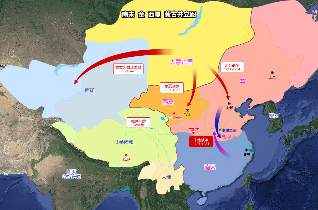 南宋、金、西夏形势图